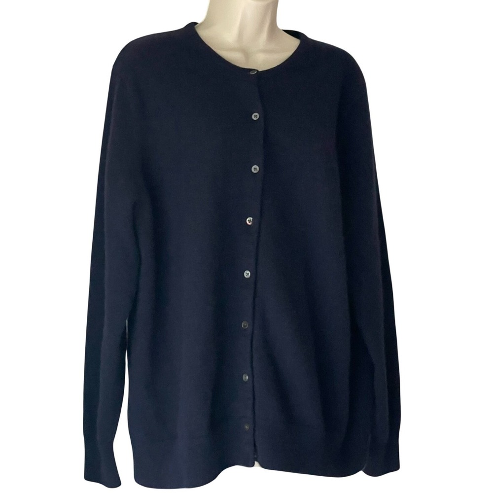 Lands End Womens 2X 20W 22W 100% Cashmere Navy Blue Button Cardigan